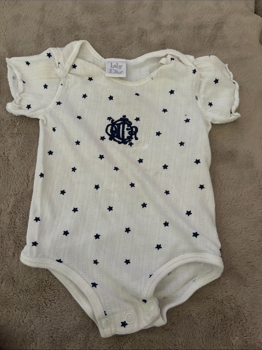 Baby Dior White Star Embroidered One-Piece Bodysuit